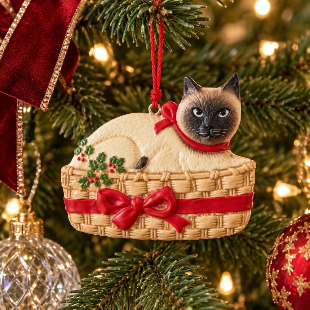 1984 Schmid Siamese Cat Ornament: Gordon Fraser Ceramic Holiday Decor